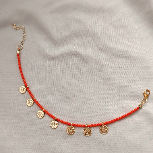 Kırmızı Boncuklu Osmanlı Tuğralı Bileklik - cherieonline Default Title