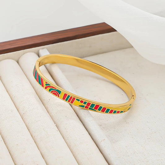 Virelle – Renkli Çizgili Vintage Emaye Bileklik | Chérie - cherieonline Default Title