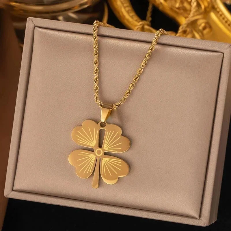 Trèfle Porte-Bonheur Collier Doré 60cm | Chérie cherieonline