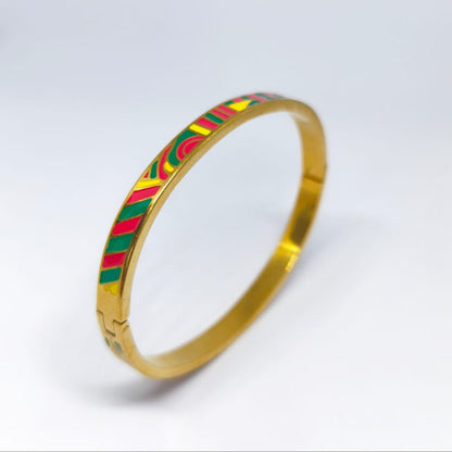 Virelle – Renkli Çizgili Vintage Emaye Bileklik | Chérie - cherieonline Default Title