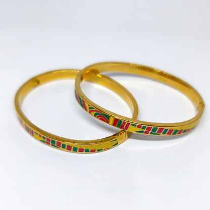 Virelle – Renkli Çizgili Vintage Emaye Bileklik | Chérie - cherieonline Default Title
